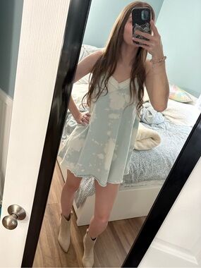 vestique Light Blue & white Tie-Dye Dress